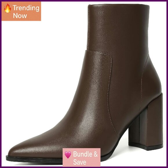 Women's Chunky Heel Ankle Boots Leather Suede Fur Slip On Pointed Toe